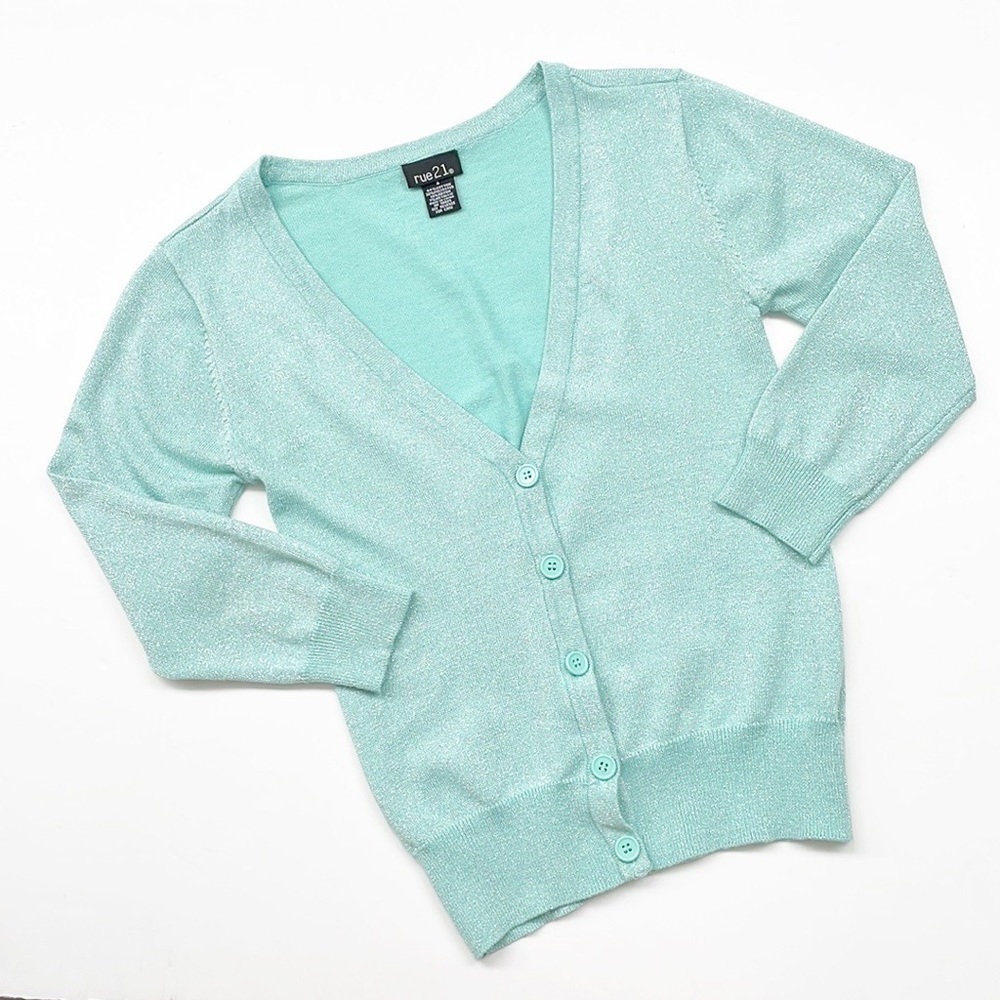 Rue21 green shimmer button down cardigan
